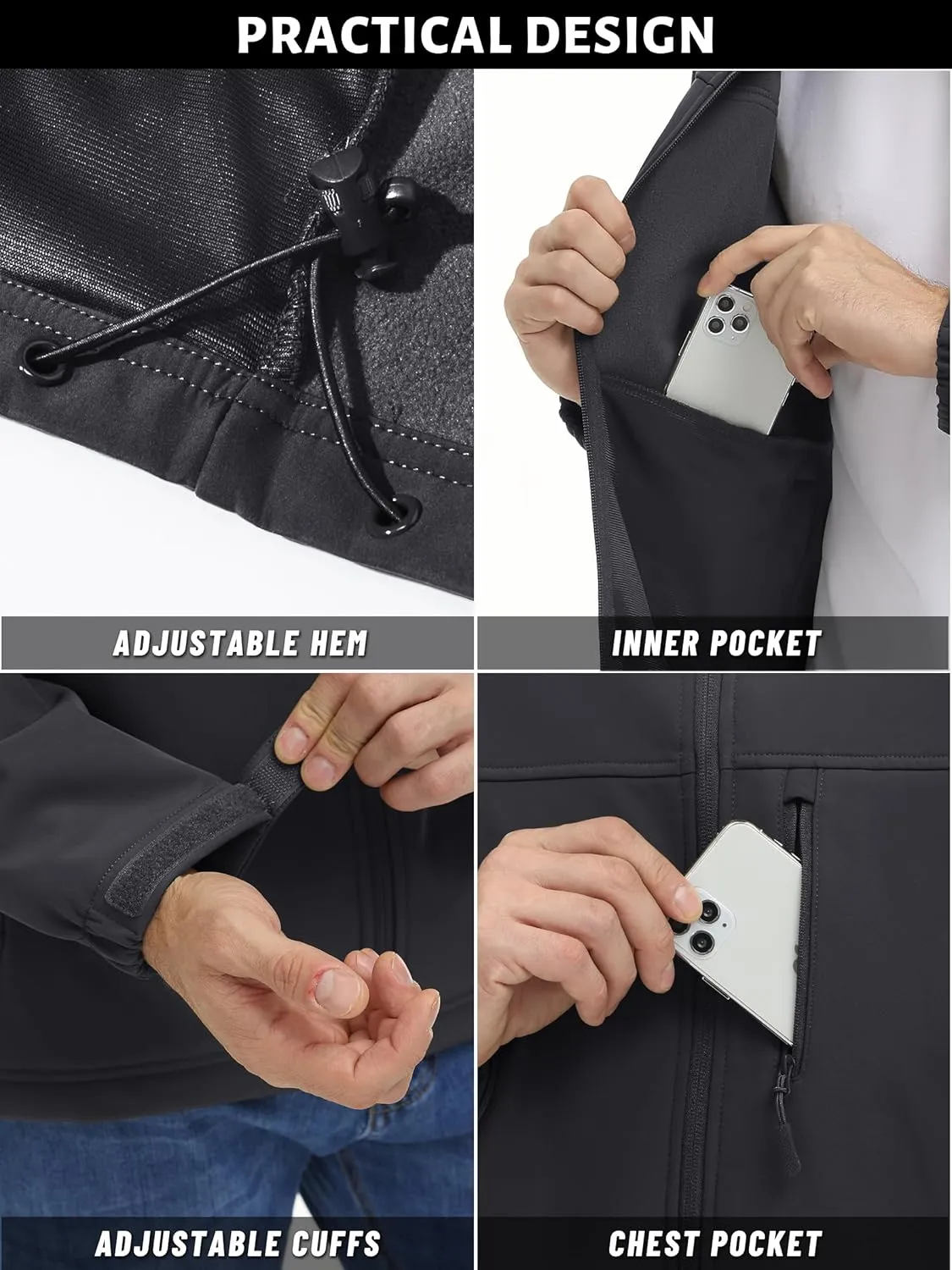 TACVASEN Men's Lightweight Softshell Jacket Fleece Lined Waterproof Tactical Soft Shell Rain Coats Windbreaker Outdoor