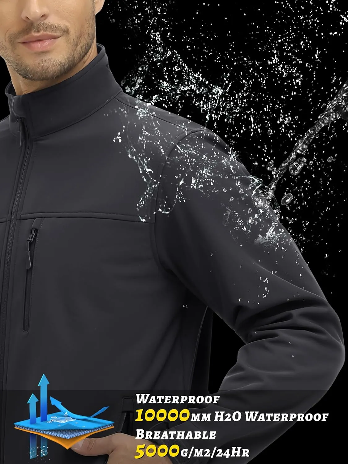 TACVASEN Men's Lightweight Softshell Jacket Fleece Lined Waterproof Tactical Soft Shell Rain Coats Windbreaker Outdoor