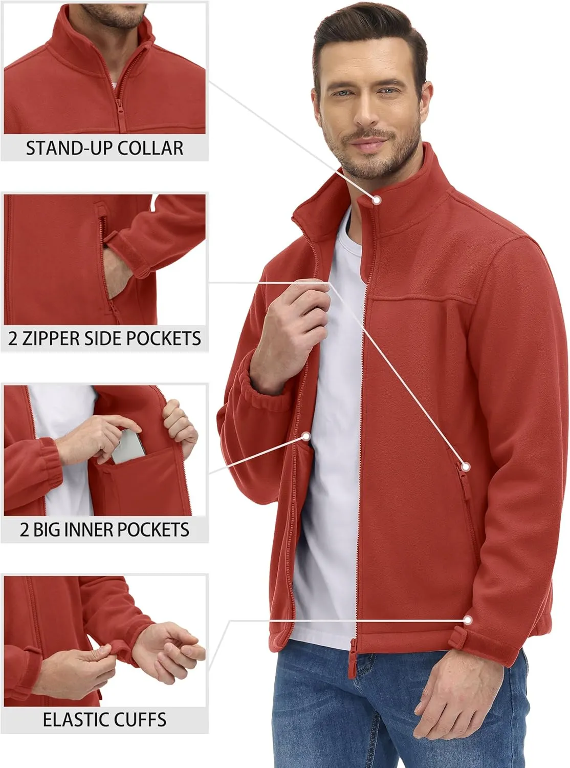 TACVASEN Men's Polar Fleece Jackets Lightweight Soft Winter Thermal Coats Outdoor Windproof Zip Up Jacket with Pockets
