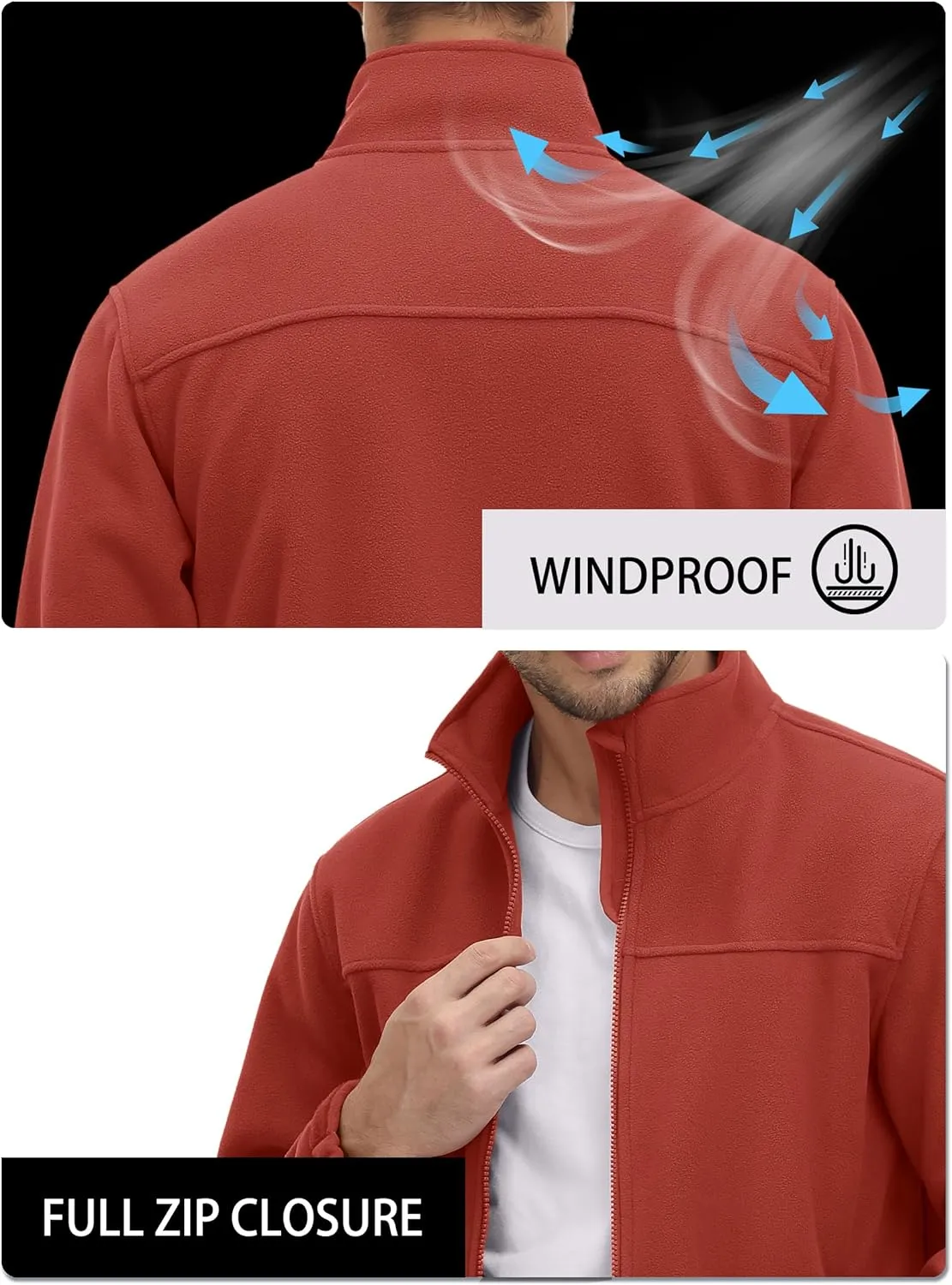 TACVASEN Men's Polar Fleece Jackets Lightweight Soft Winter Thermal Coats Outdoor Windproof Zip Up Jacket with Pockets