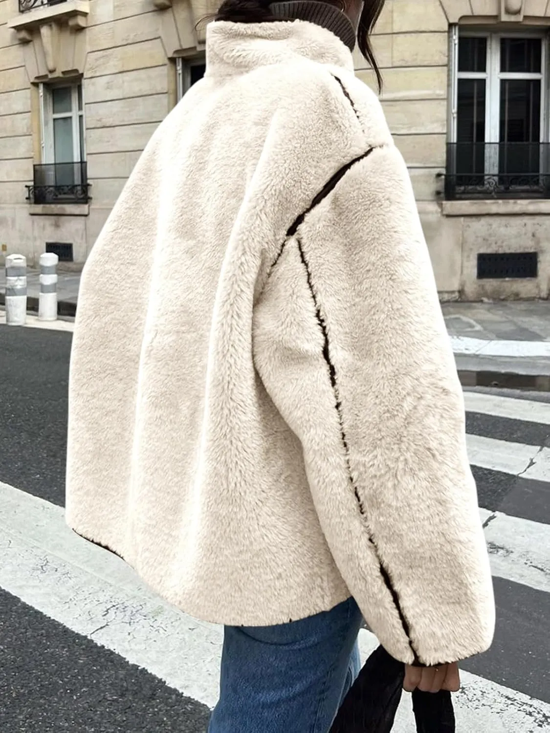 Tankaneo Womens Faux Fur Jackets Warm Winter Casual Button Down Stand Collar Long Sleeve Shaggy Outwear Coats