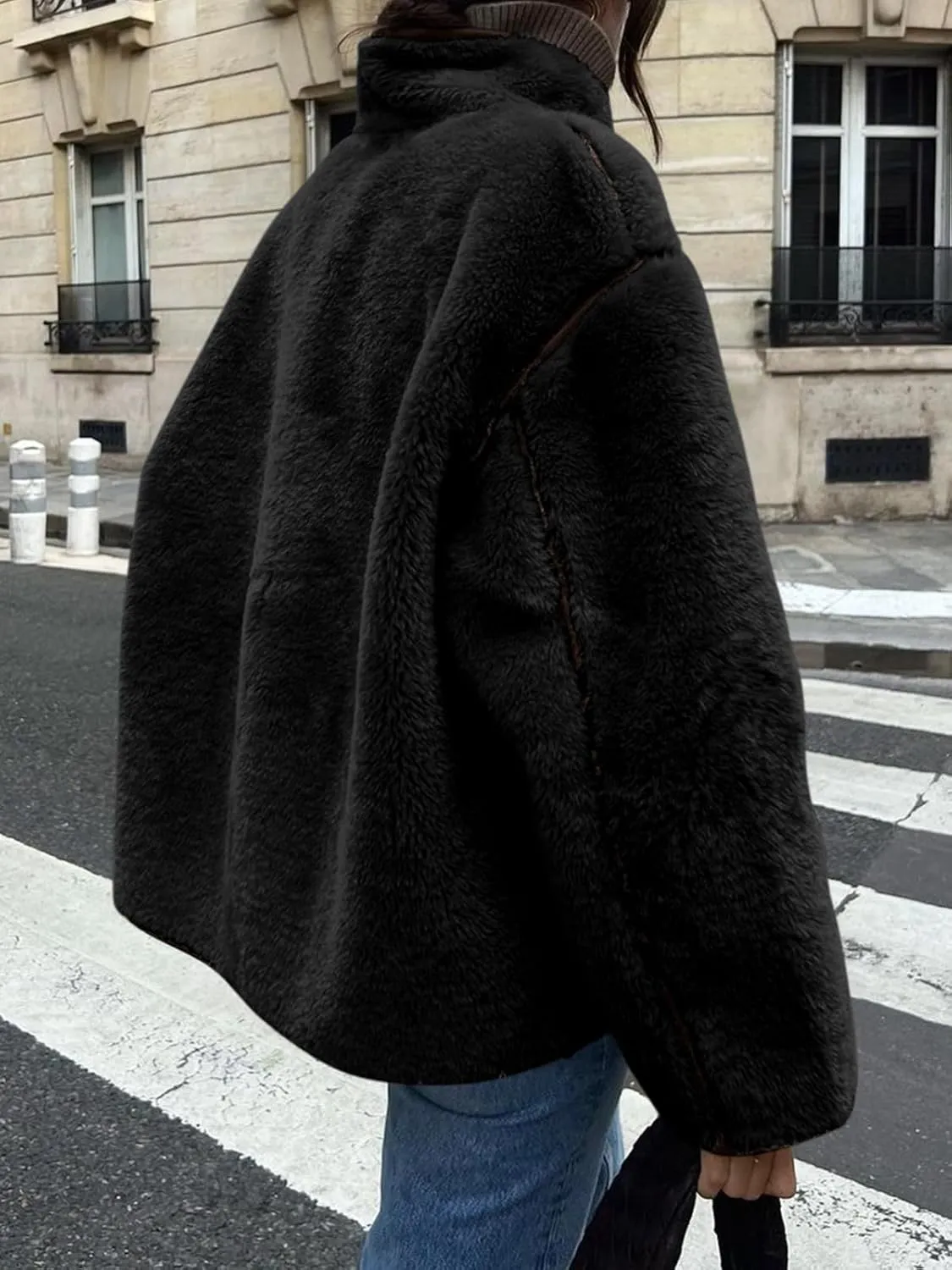Tankaneo Womens Faux Fur Jackets Warm Winter Casual Button Down Stand Collar Long Sleeve Shaggy Outwear Coats