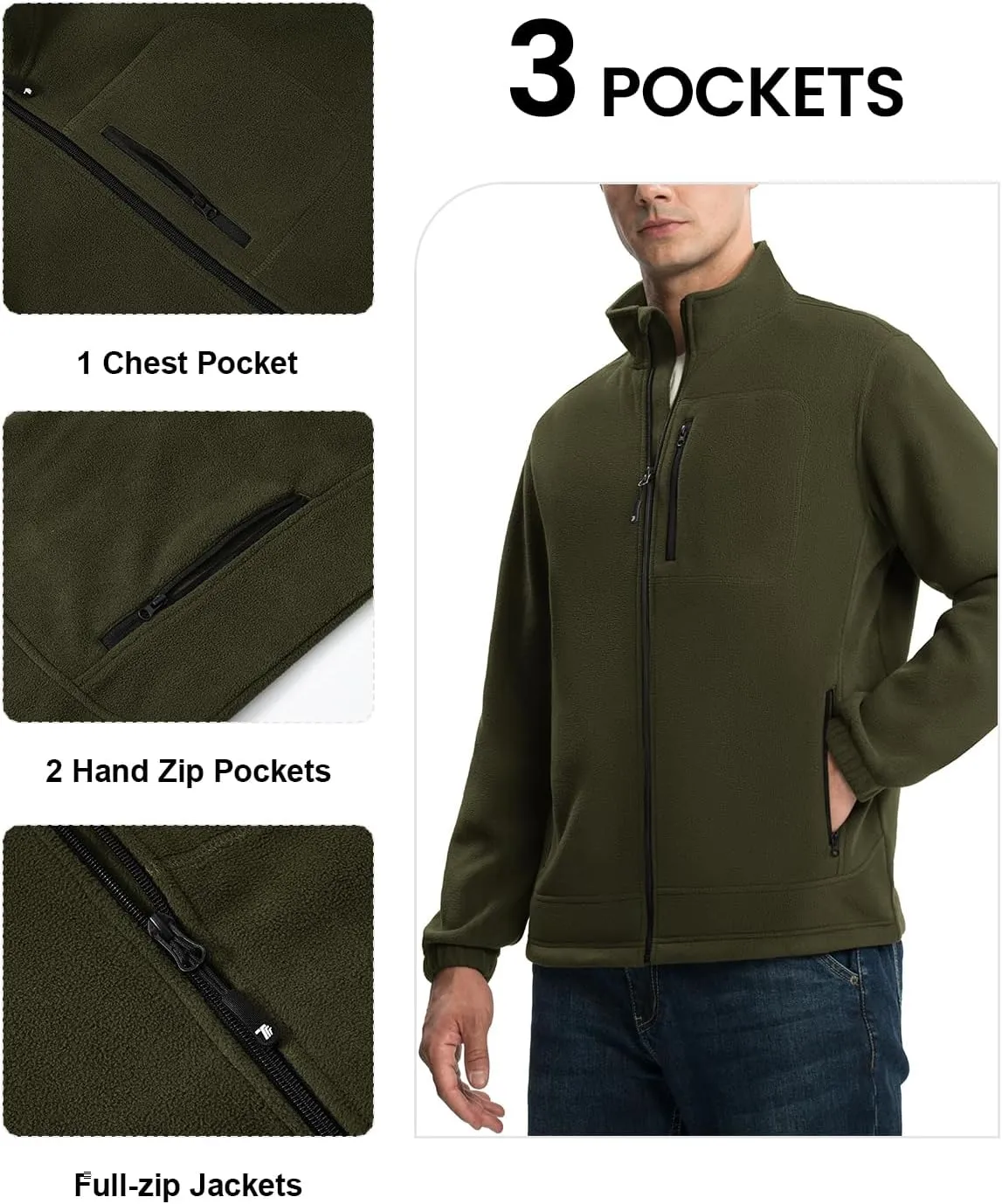 TBMPOY Men's Fleece Jackets Lightweight Full-Zip Fall Jacket Outdoor Hiking Warm Winter Coats with Pockets