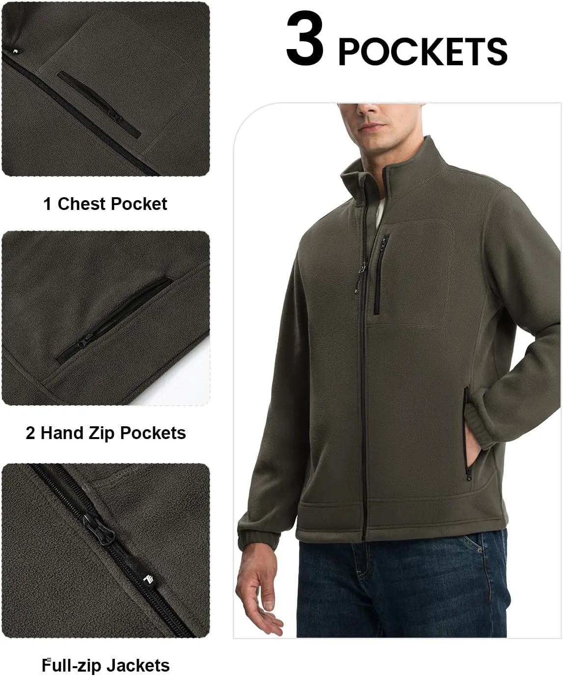 TBMPOY Men's Fleece Jackets Lightweight Full-Zip Fall Jacket Outdoor Hiking Warm Winter Coats with Pockets