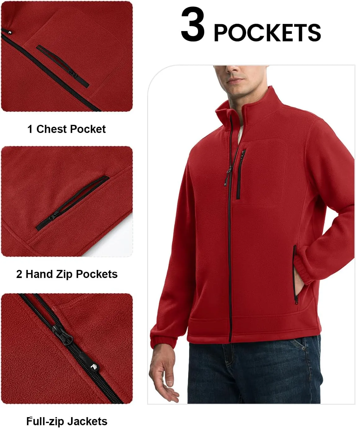 TBMPOY Men's Fleece Jackets Lightweight Full-Zip Fall Jacket Outdoor Hiking Warm Winter Coats with Pockets