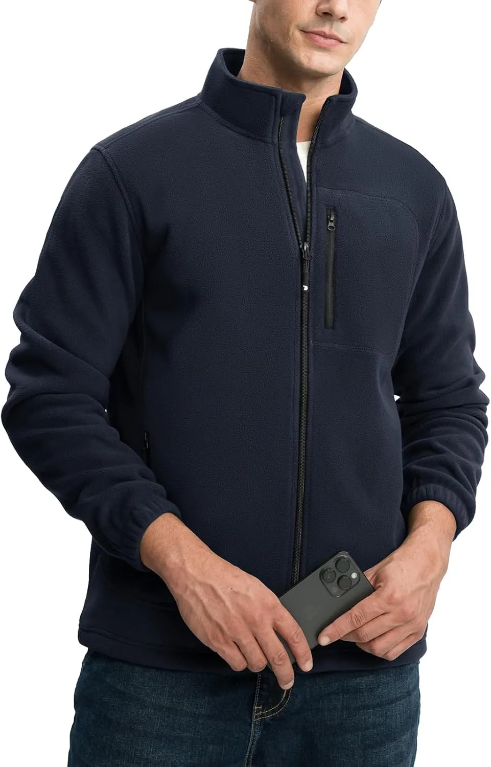 TBMPOY Men's Fleece Jackets Lightweight Full-Zip Fall Jacket Outdoor Hiking Warm Winter Coats with Pockets