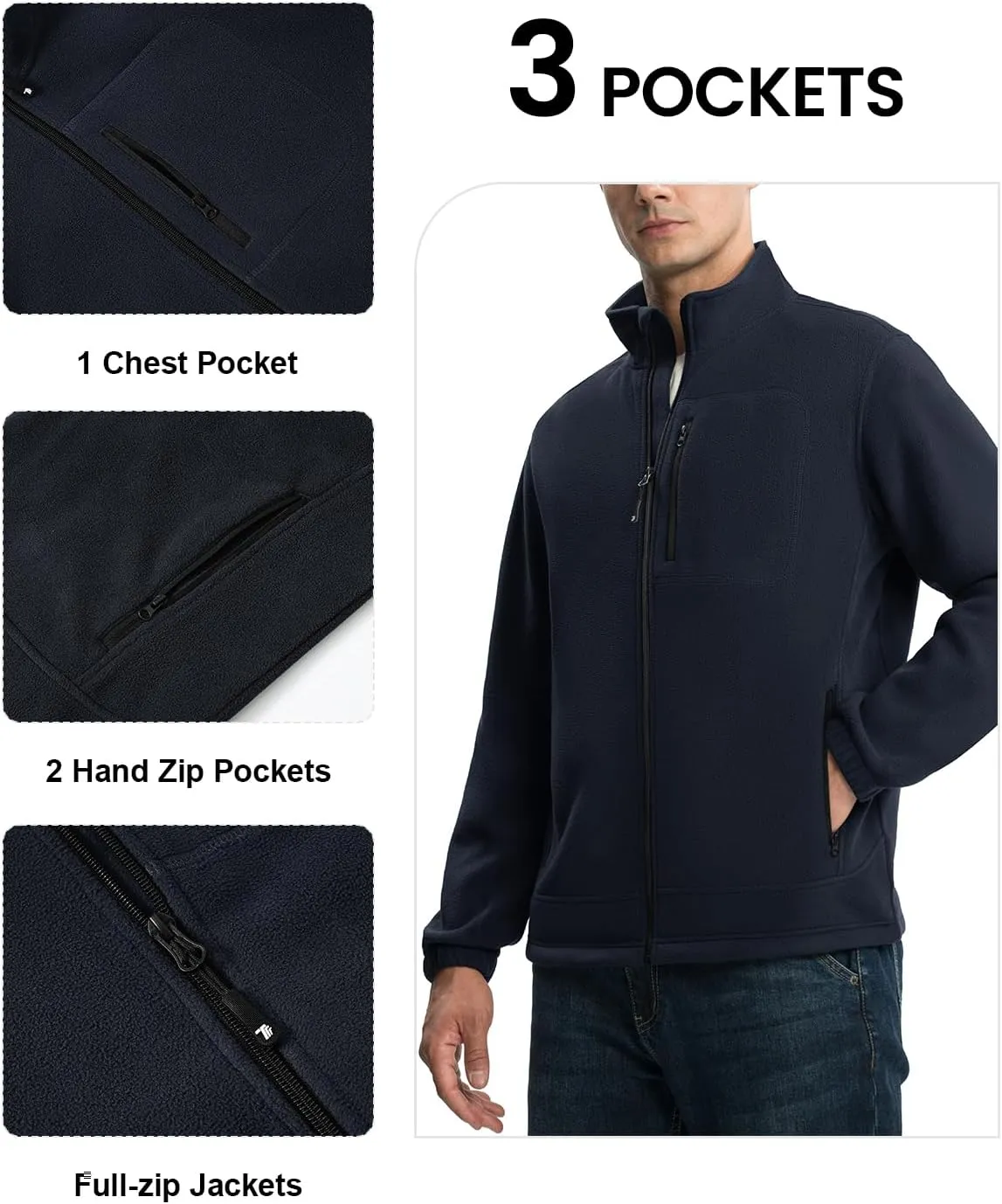 TBMPOY Men's Fleece Jackets Lightweight Full-Zip Fall Jacket Outdoor Hiking Warm Winter Coats with Pockets