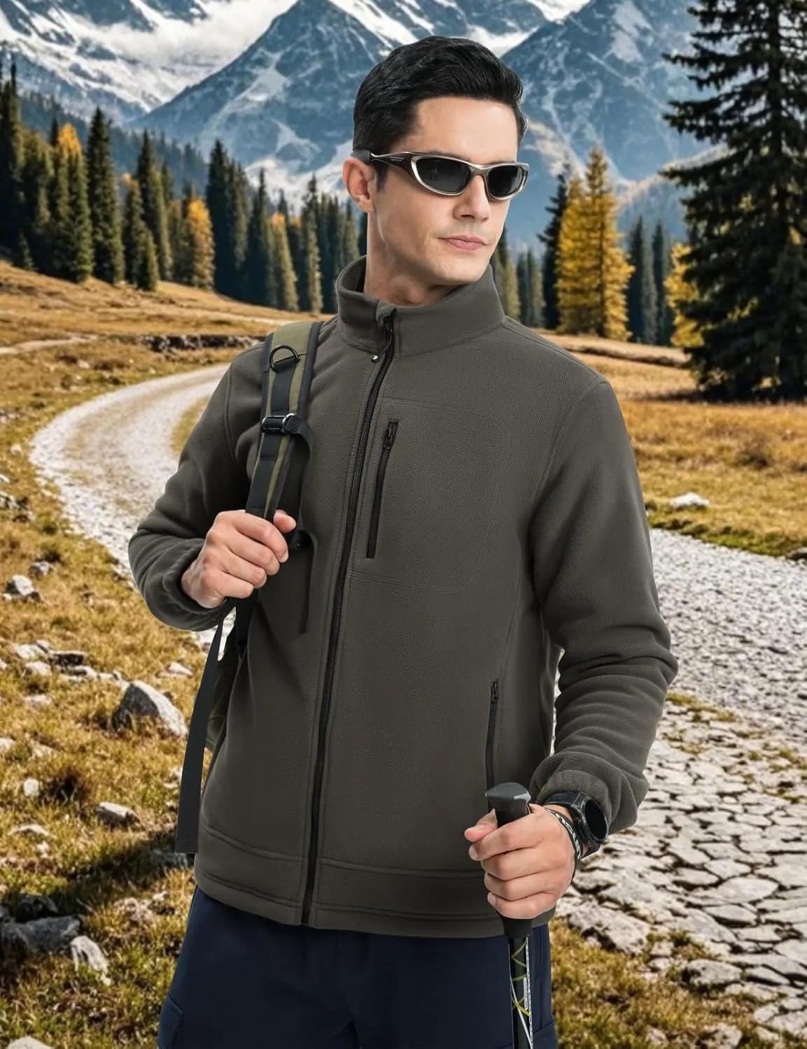 TBMPOY Men's Fleece Jackets Lightweight Full-Zip Fall Jacket Outdoor Hiking Warm Winter Coats with Pockets
