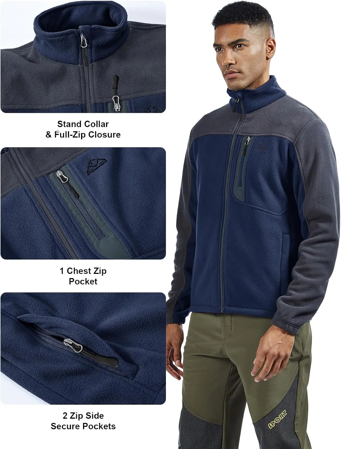 TBMPOY Men's Fleece Jackets Lightweight Full-Zip Fall Jacket Warm Winter Coats Outdoor Hiking with Pockets