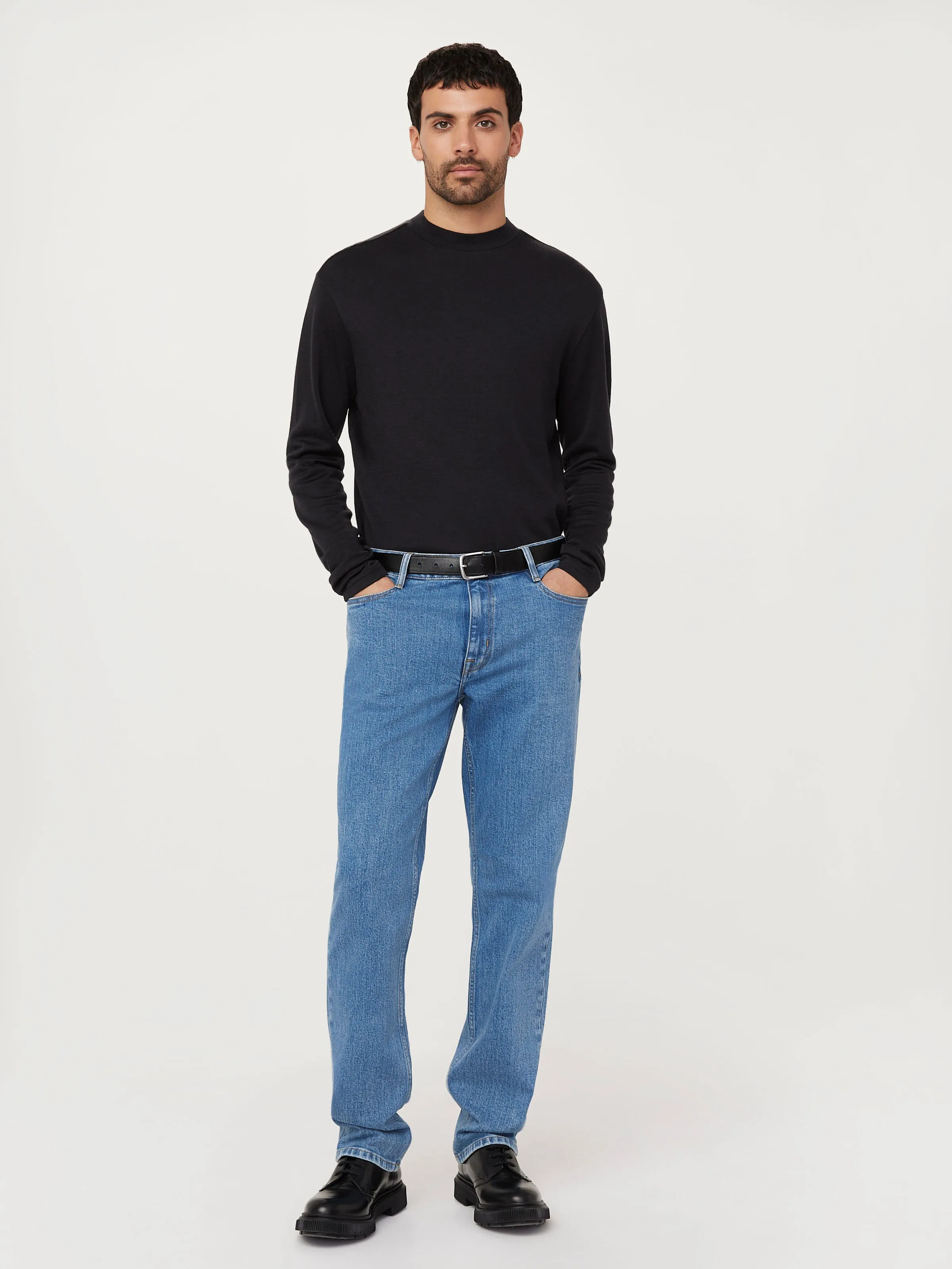The Merino Wool Mock Neck  in Washed Black