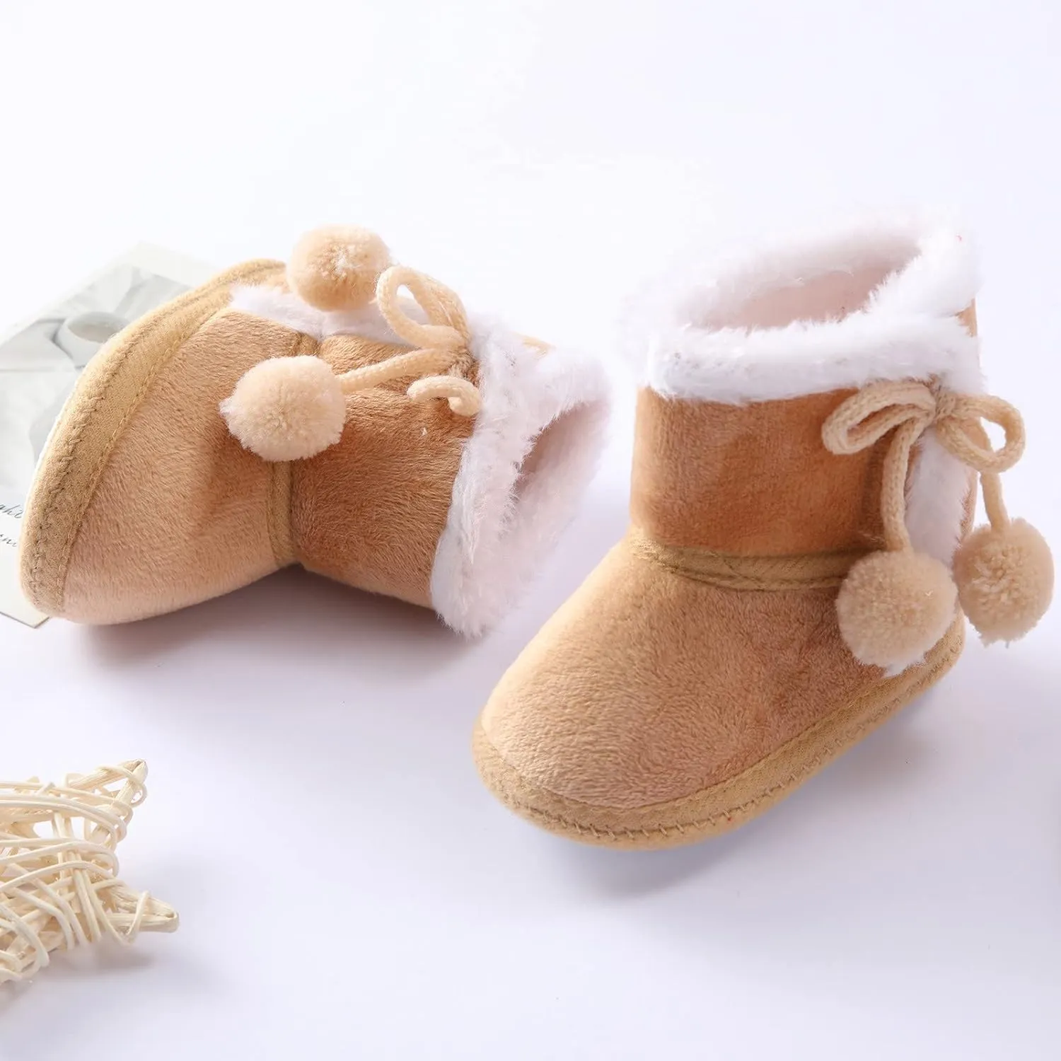 Toddler Side Front Booties Kids Girls Boys Snow Short Boots Baby Infant Newborn Fuzzy Lined Slip On Flat Shoes