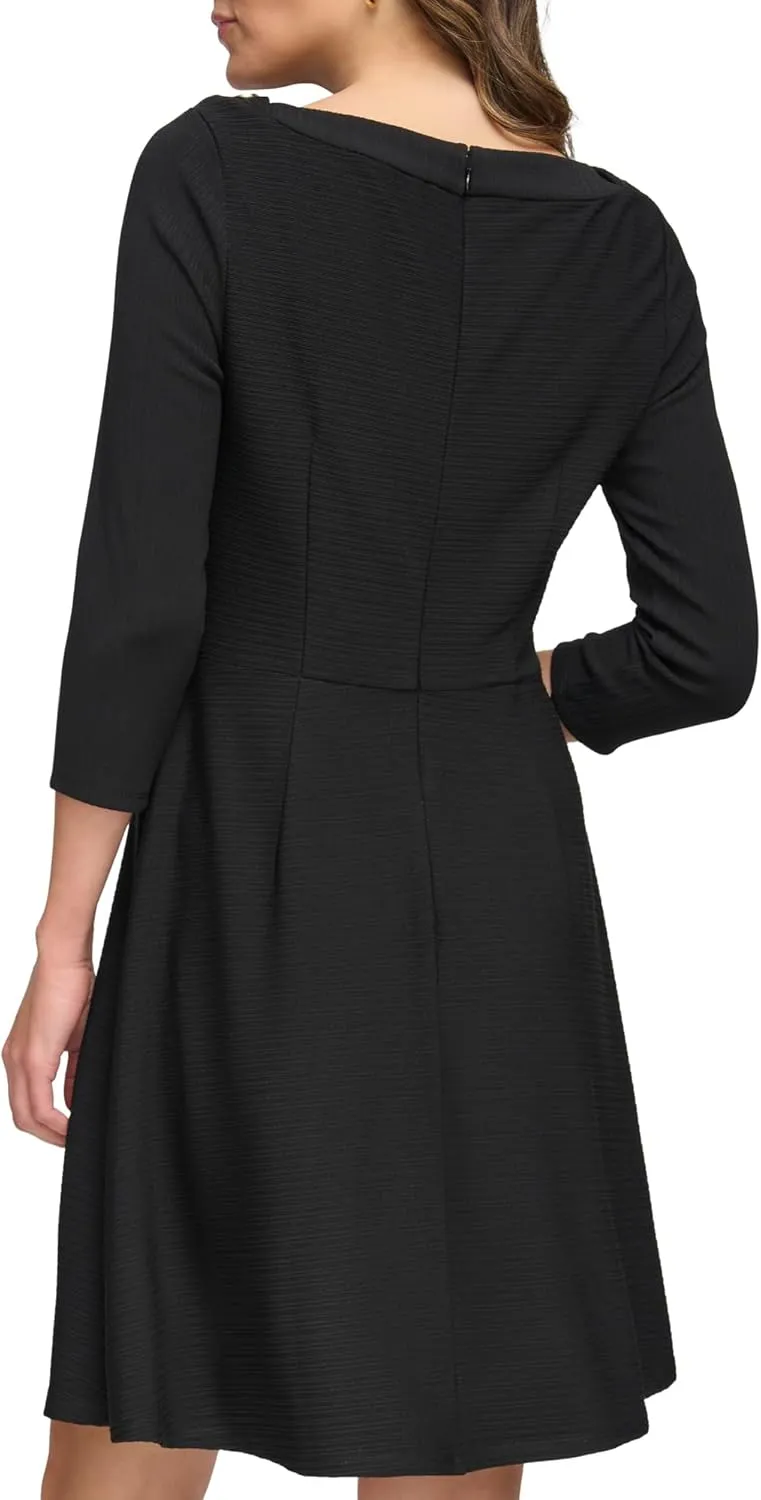 Tommy Hilfiger Women's 3/4 Sleeve Silky Rib Knit Boat Neck Dress
