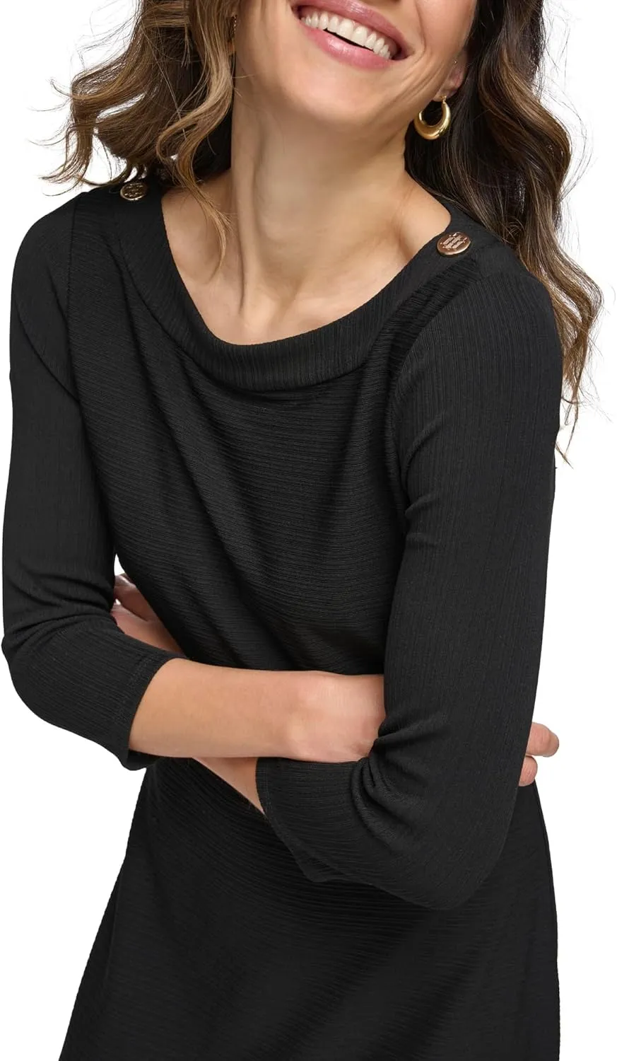 Tommy Hilfiger Women's 3/4 Sleeve Silky Rib Knit Boat Neck Dress