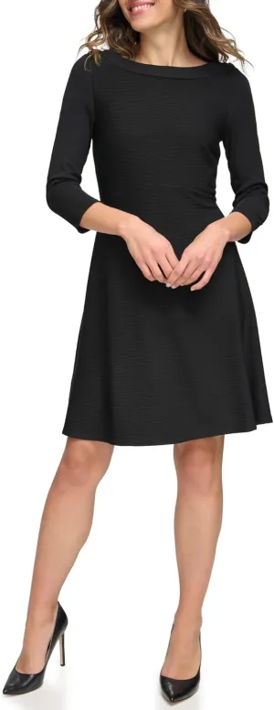 Tommy Hilfiger Women's 3/4 Sleeve Silky Rib Knit Boat Neck Dress