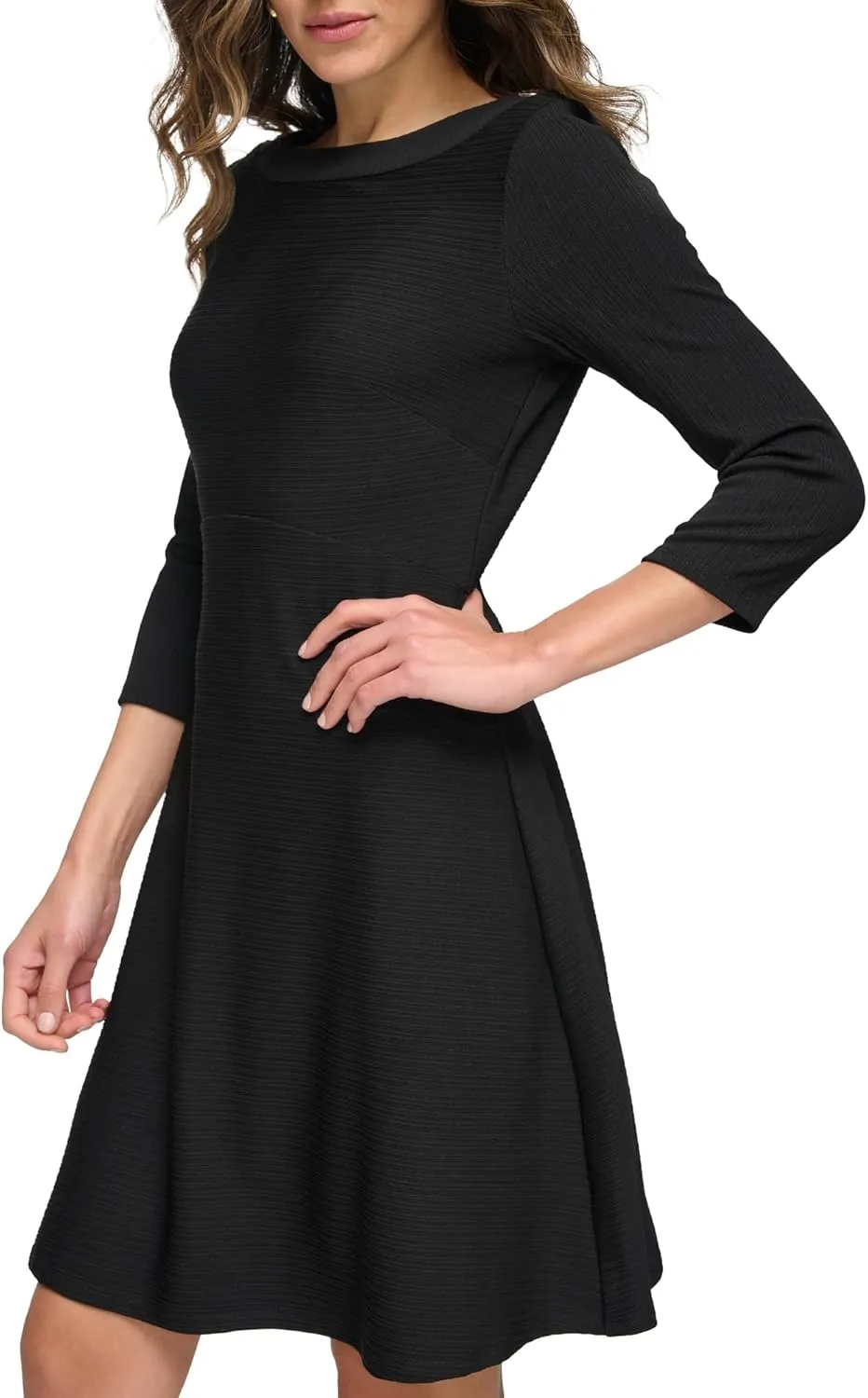 Tommy Hilfiger Women's 3/4 Sleeve Silky Rib Knit Boat Neck Dress