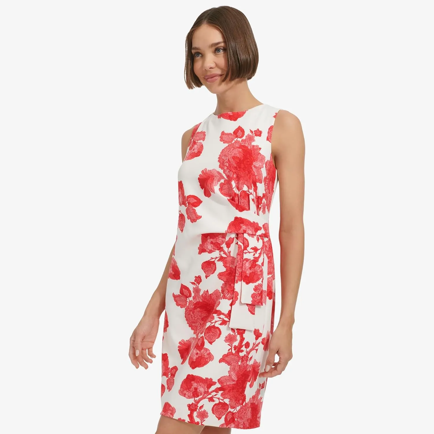 Tommy Hilfiger Women's Sleeveless Boat Neck Fold Detail Sheath Mini Dress