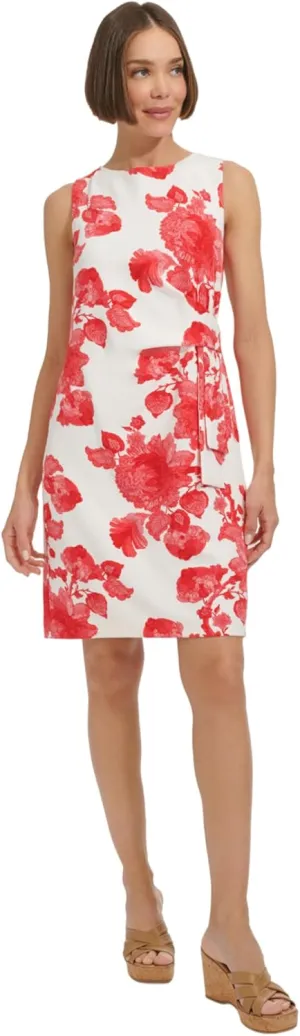 Tommy Hilfiger Women's Sleeveless Boat Neck Fold Detail Sheath Mini Dress