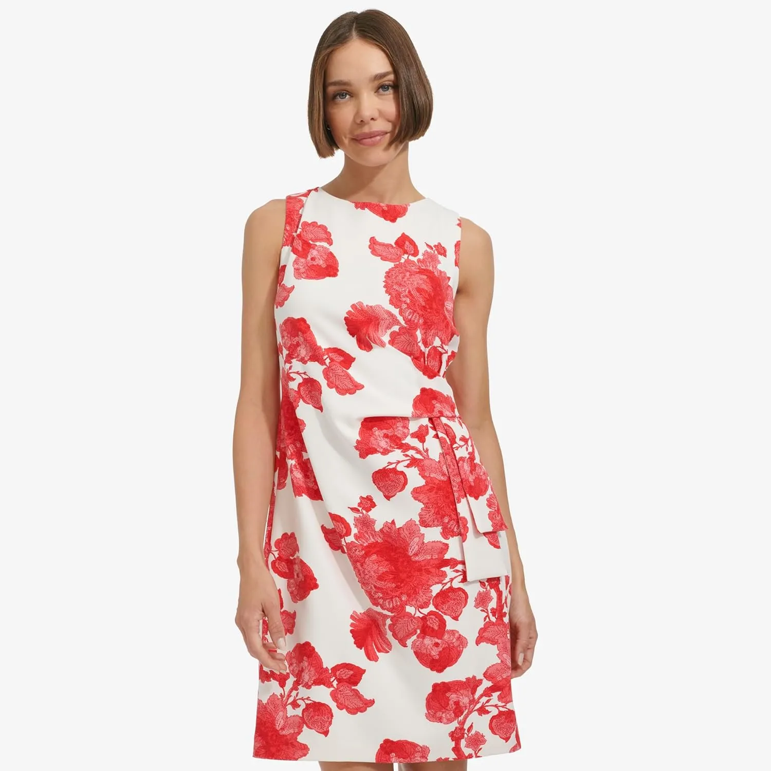 Tommy Hilfiger Women's Sleeveless Boat Neck Fold Detail Sheath Mini Dress