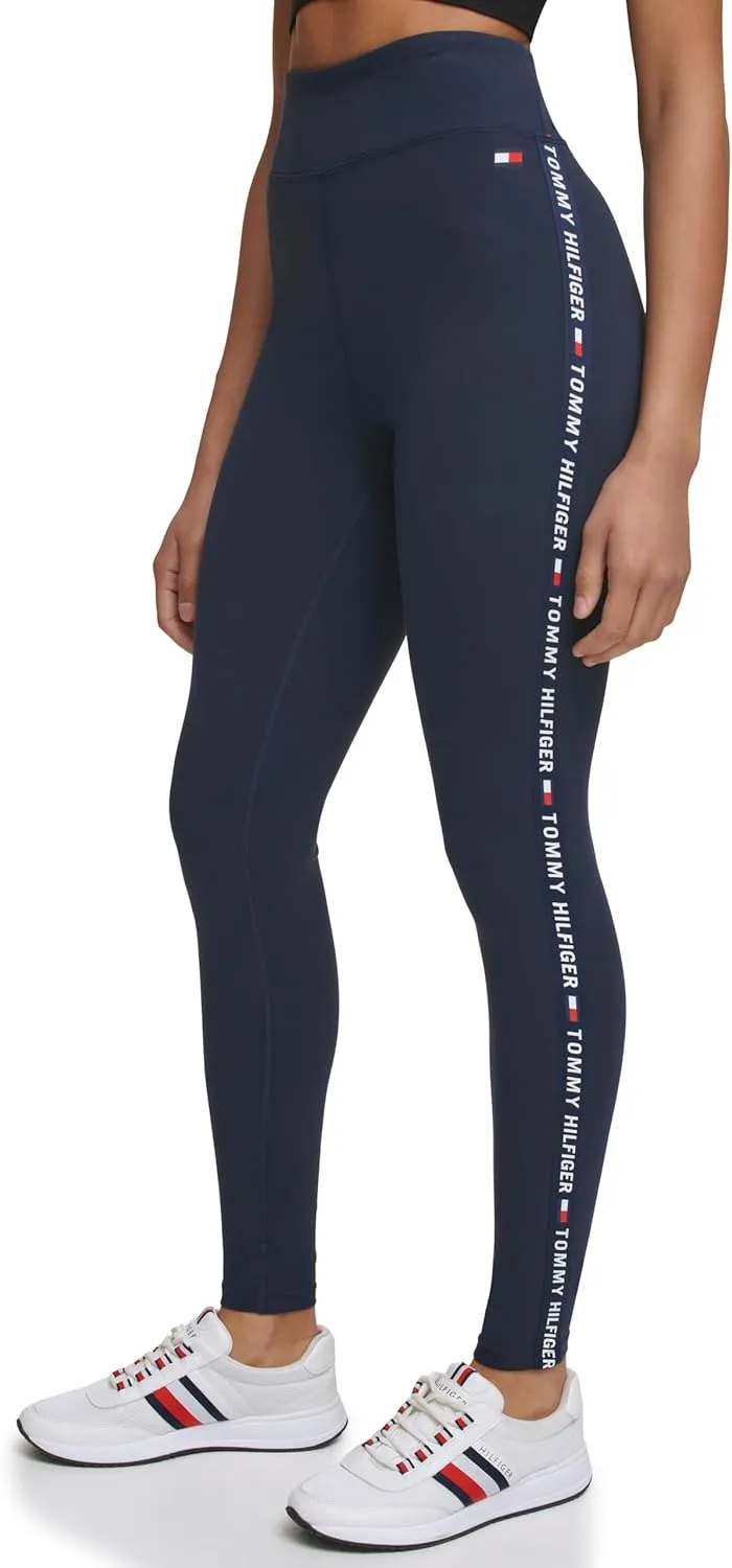 Tommy Hilfiger Women's Tape Detail Full Length High Rise Logo Legging
