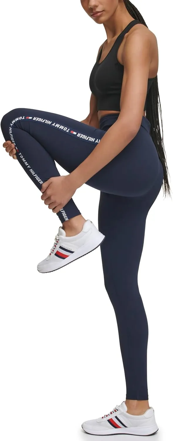 Tommy Hilfiger Women's Tape Detail Full Length High Rise Logo Legging