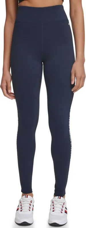 Tommy Hilfiger Women's Tape Detail Full Length High Rise Logo Legging