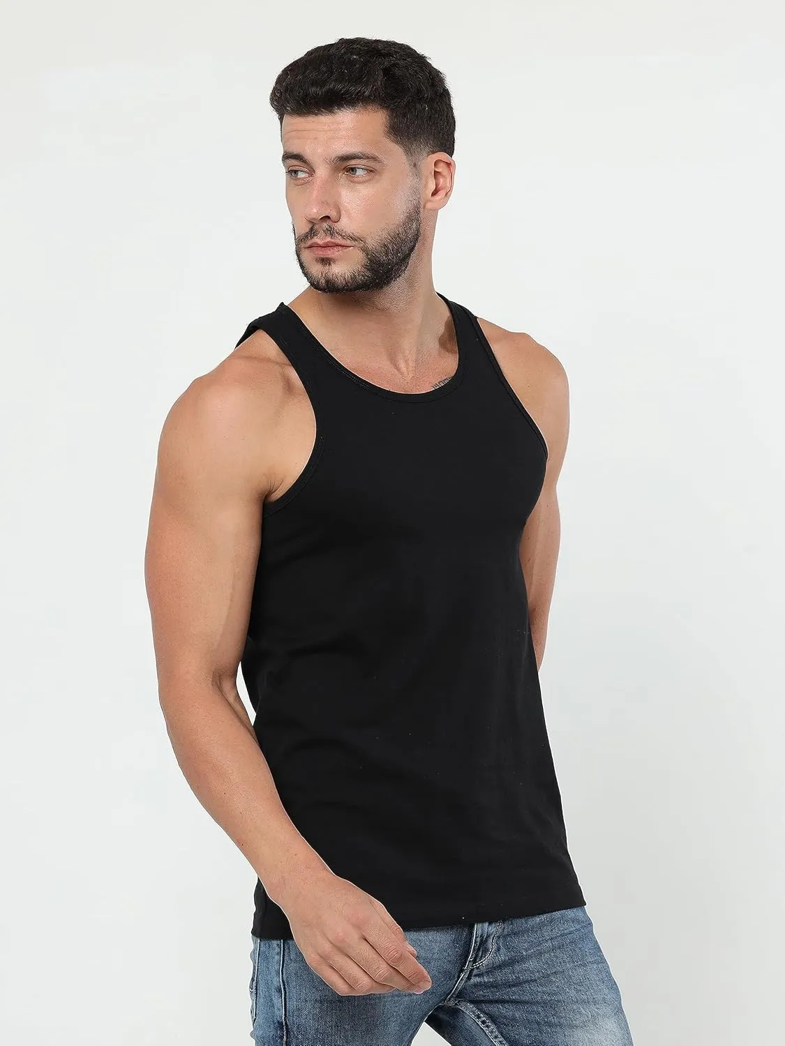 TREDECIM Men Organic Cotton Crew Neck Tank Tops Casual Classic Sleeveless Undershirts Pack of 3