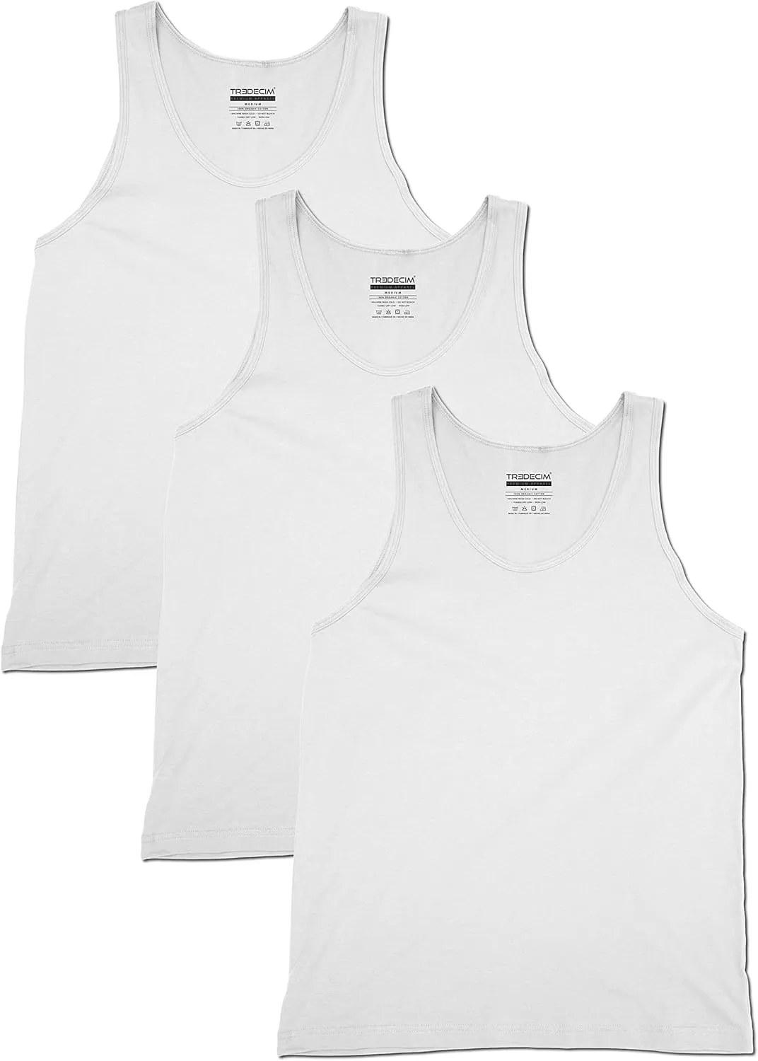TREDECIM Men Organic Cotton Crew Neck Tank Tops Casual Classic Sleeveless Undershirts Pack of 3