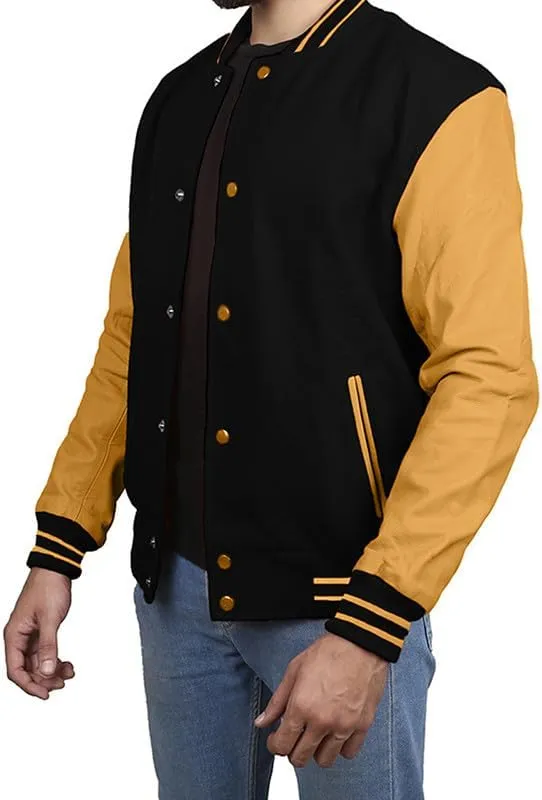 Varsity Jacket - Letterman Jacket - Lightweight Baseball Jackets In (33 Colors) Real Leather Sleeves