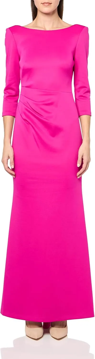 Vince Camuto Women's 3/4 Sleeve Boat Neck Ruched Gown