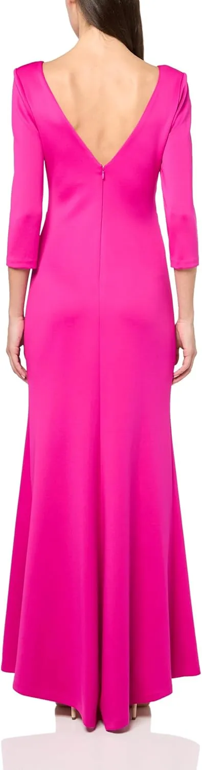 Vince Camuto Women's 3/4 Sleeve Boat Neck Ruched Gown
