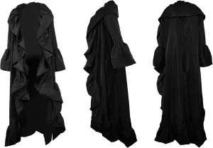 Voghtic Women's Ruffle Long Cardigan Fall Long Sleeve Open Front Plus Size Lightweight Maxi Duster Coat Outerwear