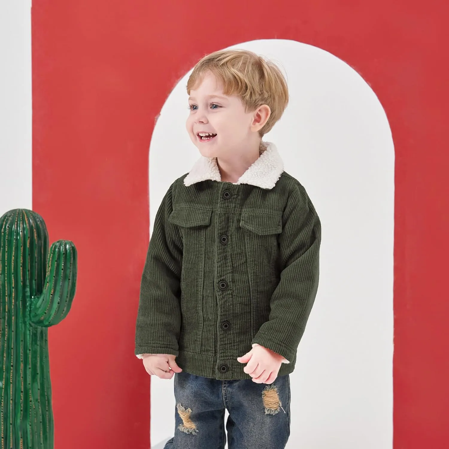 Volunboy Baby Boy Corduroy Jacket Toddler Fleece Winter Coat Kid Sherpa Lined Button Down Warm Outwear
