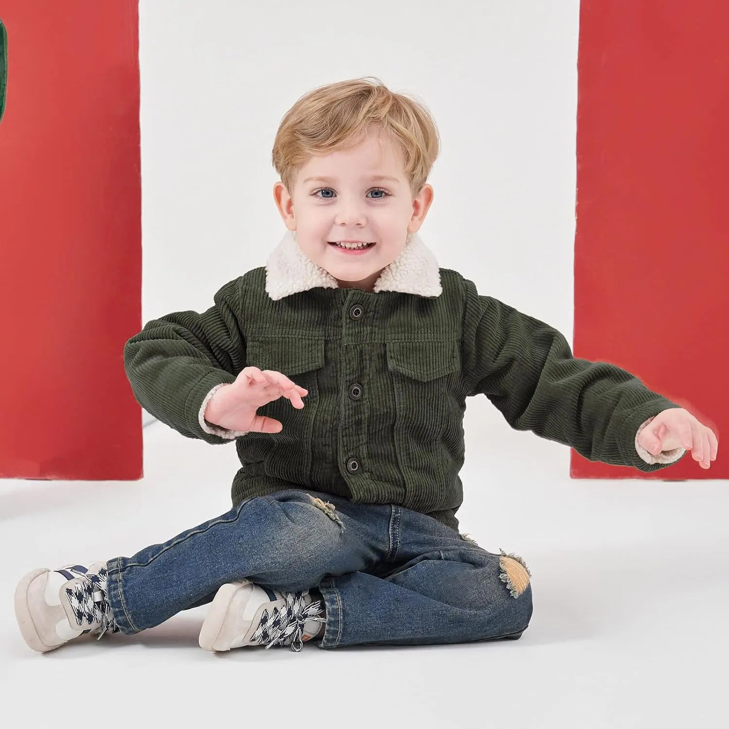 Volunboy Baby Boy Corduroy Jacket Toddler Fleece Winter Coat Kid Sherpa Lined Button Down Warm Outwear