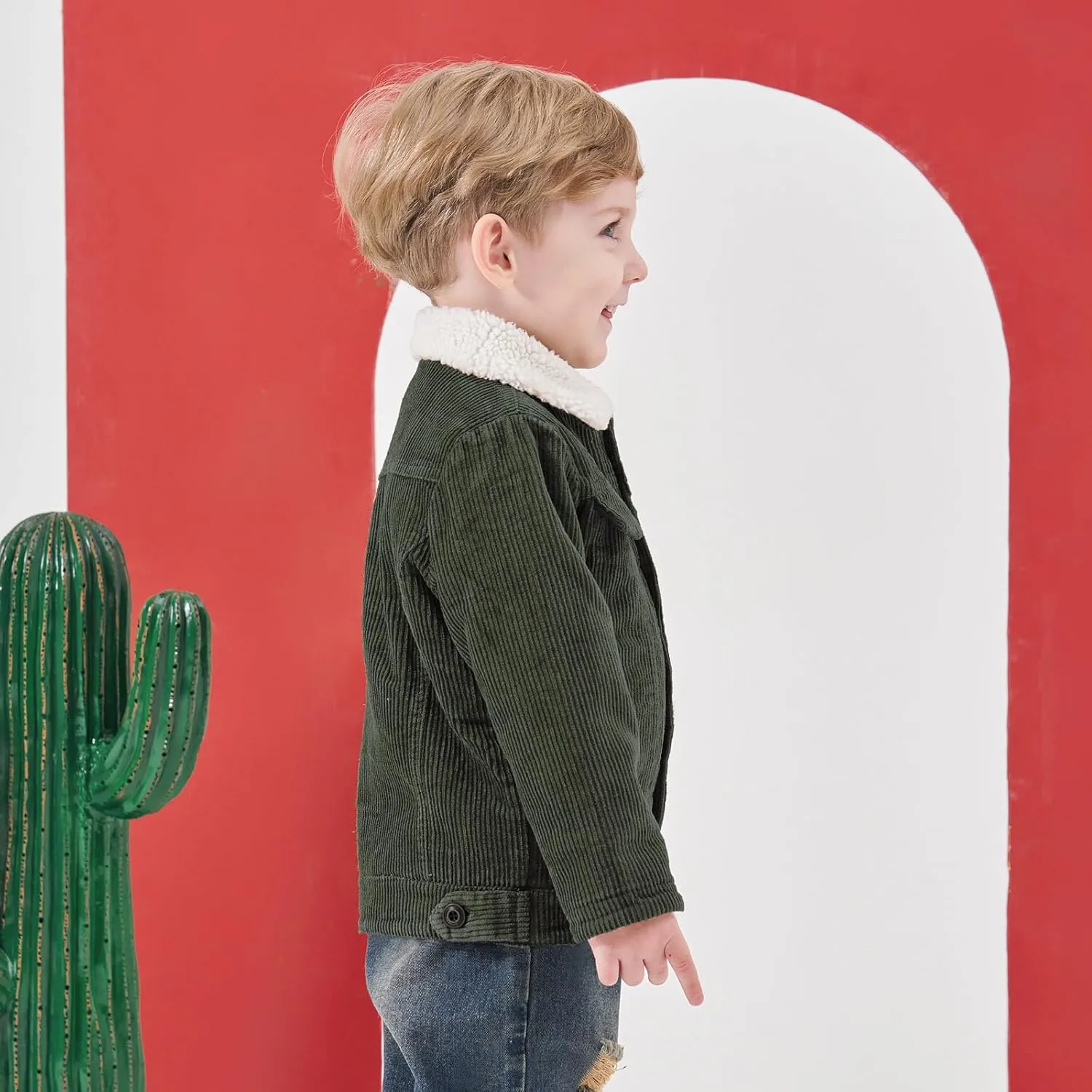 Volunboy Baby Boy Corduroy Jacket Toddler Fleece Winter Coat Kid Sherpa Lined Button Down Warm Outwear