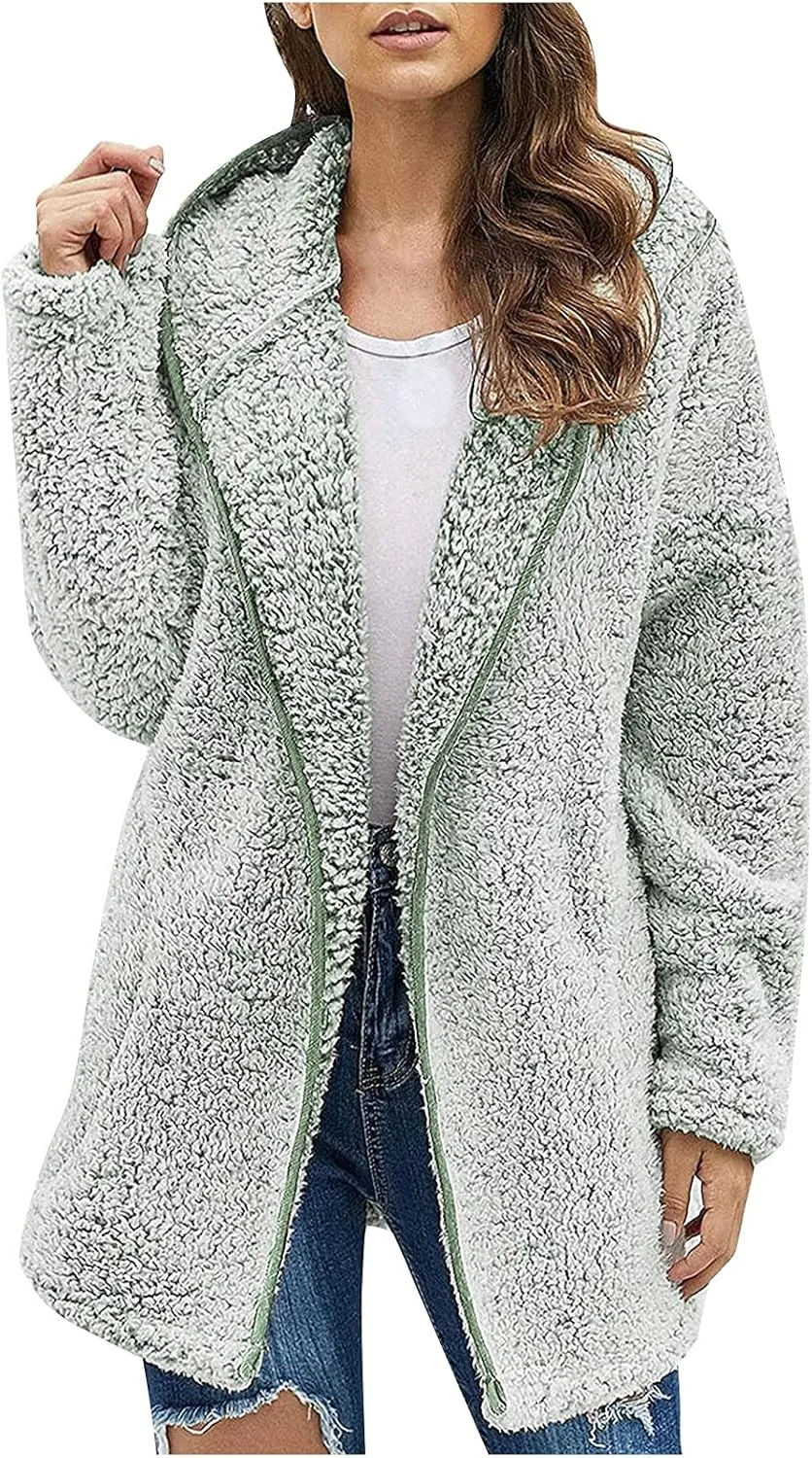 Winter Coats for Women Oversized Sherpa Jackets Warm Fuzzy Fleece Hoodies Zip up Hooded Parka Peacoat Outerwear