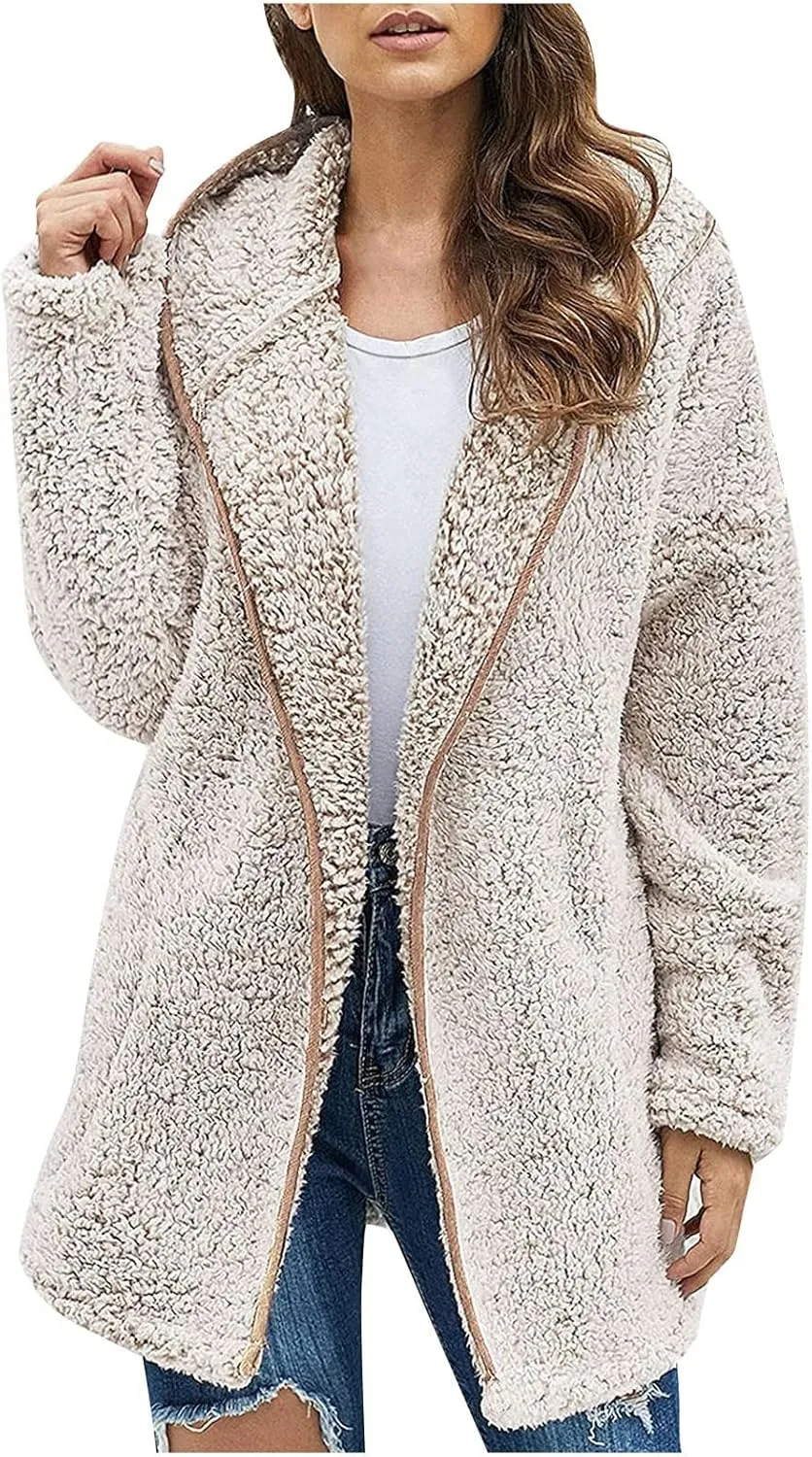 Winter Coats for Women Oversized Sherpa Jackets Warm Fuzzy Fleece Hoodies Zip up Hooded Parka Peacoat Outerwear