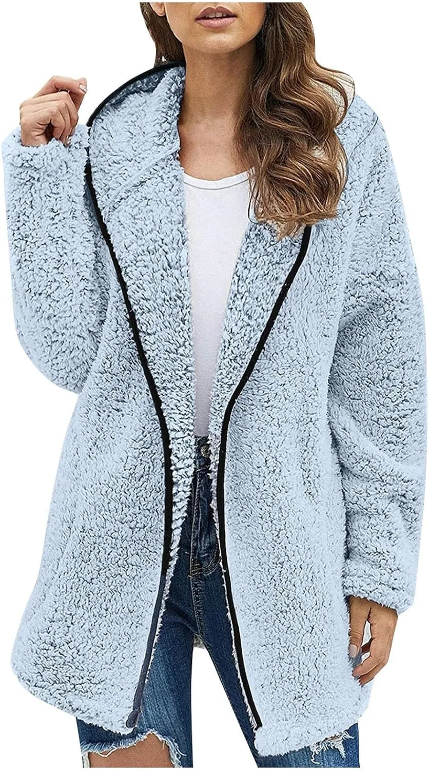 Winter Coats for Women Oversized Sherpa Jackets Warm Fuzzy Fleece Hoodies Zip up Hooded Parka Peacoat Outerwear