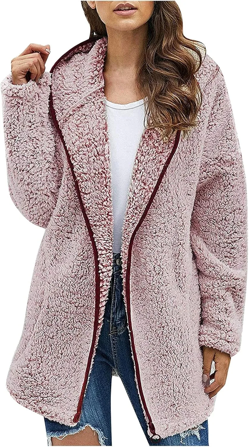 Winter Coats for Women Oversized Sherpa Jackets Warm Fuzzy Fleece Hoodies Zip up Hooded Parka Peacoat Outerwear
