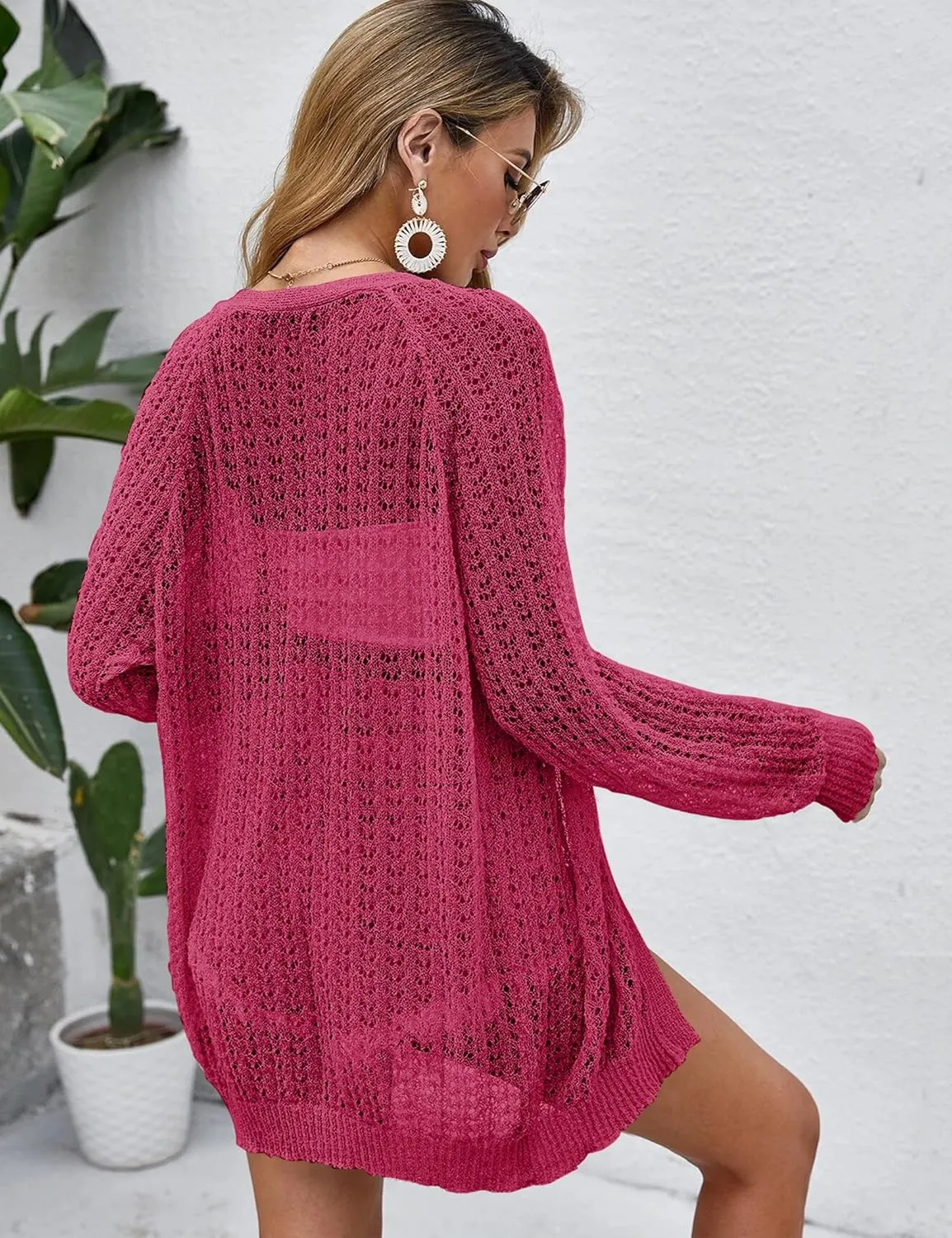 Women Crochet Lightweight Cardigan Cover Up Open Front Long Sleeve Summer Cardigans