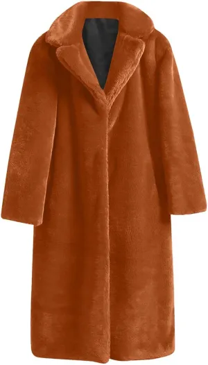 Women Faux Fur Long Coat Warm Winter Fleece Fuzzy Jacket Open Front Long Cardigan Thickened Sherpa Outerwear Overcoat