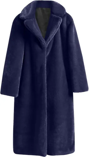 Women Faux Fur Long Coat Warm Winter Fleece Fuzzy Jacket Open Front Long Cardigan Thickened Sherpa Outerwear Overcoat