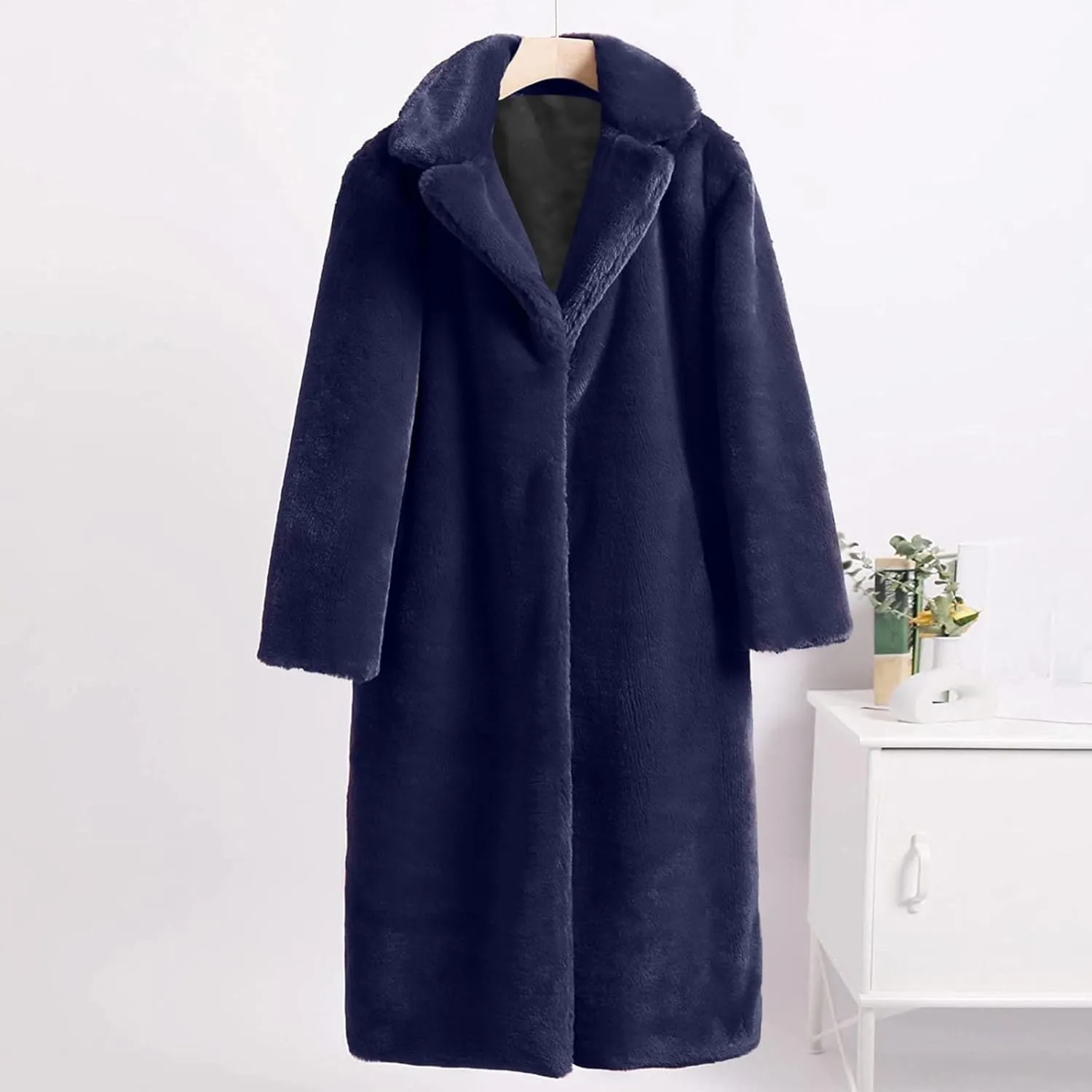 Women Faux Fur Long Coat Warm Winter Fleece Fuzzy Jacket Open Front Long Cardigan Thickened Sherpa Outerwear Overcoat