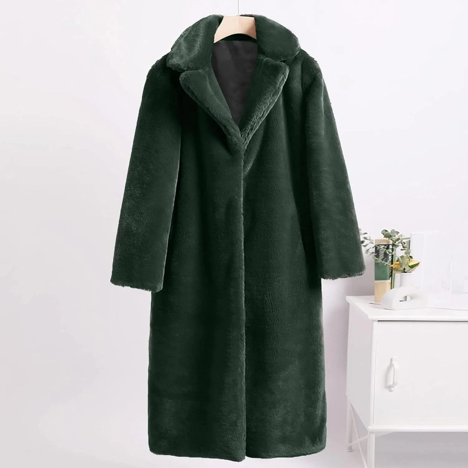 Women Faux Fur Long Coat Warm Winter Fleece Fuzzy Jacket Open Front Long Cardigan Thickened Sherpa Outerwear Overcoat