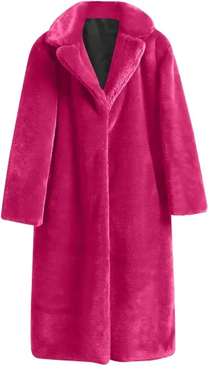 Women Faux Fur Long Coat Warm Winter Fleece Fuzzy Jacket Open Front Long Cardigan Thickened Sherpa Outerwear Overcoat