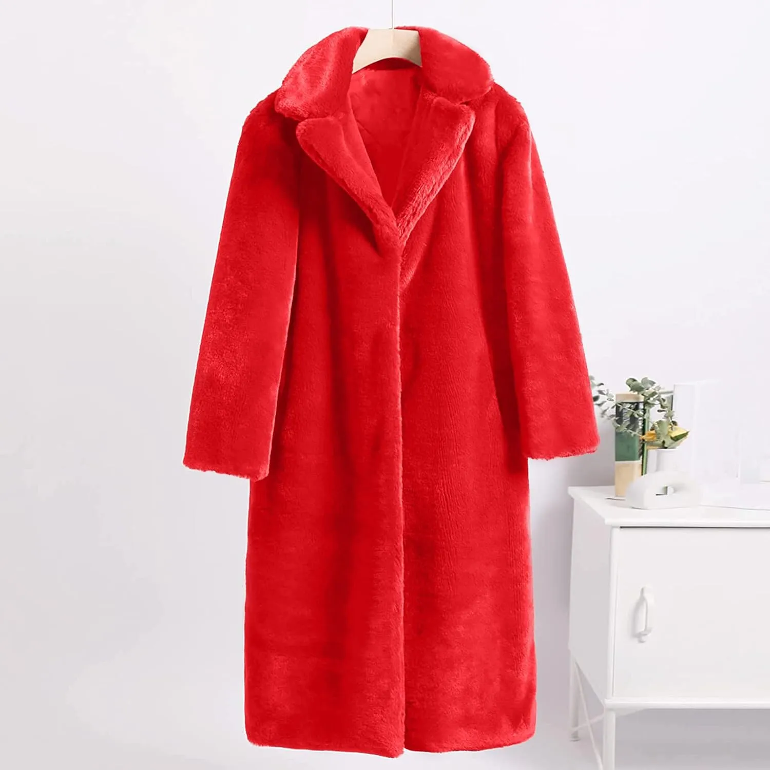 Women Faux Fur Long Coat Warm Winter Fleece Fuzzy Jacket Open Front Long Cardigan Thickened Sherpa Outerwear Overcoat