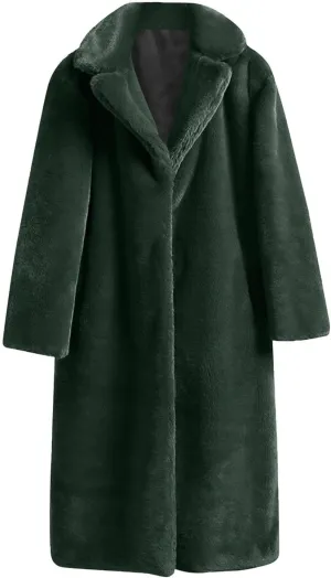 Women Faux Fur Long Coat Warm Winter Fleece Fuzzy Jacket Open Front Long Cardigan Thickened Sherpa Outerwear Overcoat