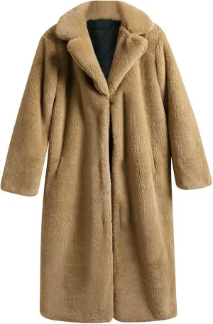 Women Luxury Faux Fur Coat Comfort Warm Winter Fleece Parka Jacket Open Front Long Cardigan Sherpa Outerwear Overcoat