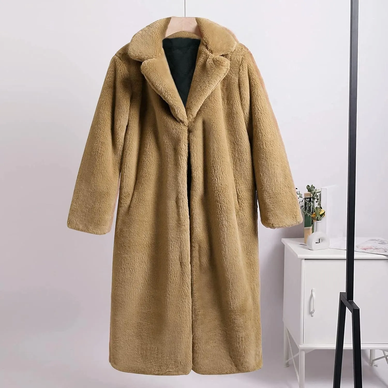 Women Luxury Faux Fur Coat Comfort Warm Winter Fleece Parka Jacket Open Front Long Cardigan Sherpa Outerwear Overcoat