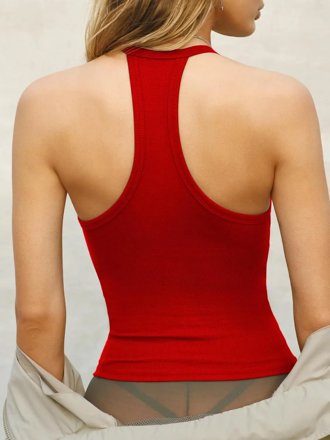Women Workout Tops Racerback Tank Tops Basic Cute Summer 2025 Deep V Neck Going Out Slim Fit Shirts