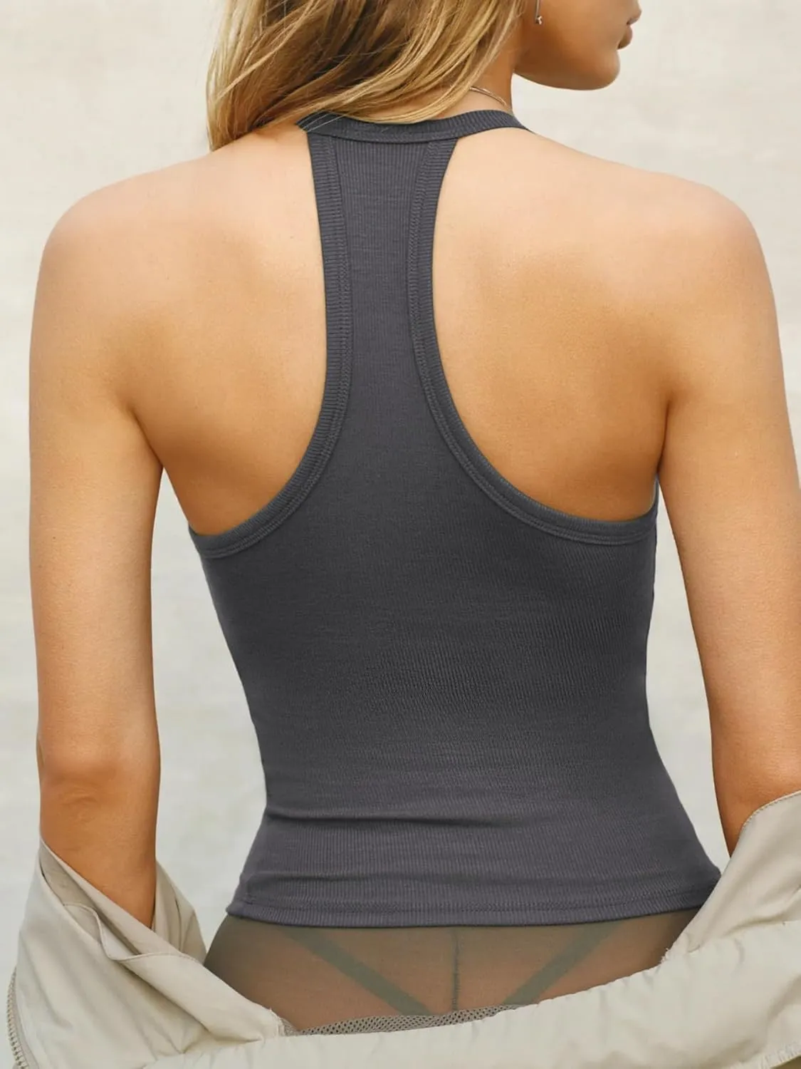 Women Workout Tops Racerback Tank Tops Basic Cute Summer 2025 Deep V Neck Going Out Slim Fit Shirts